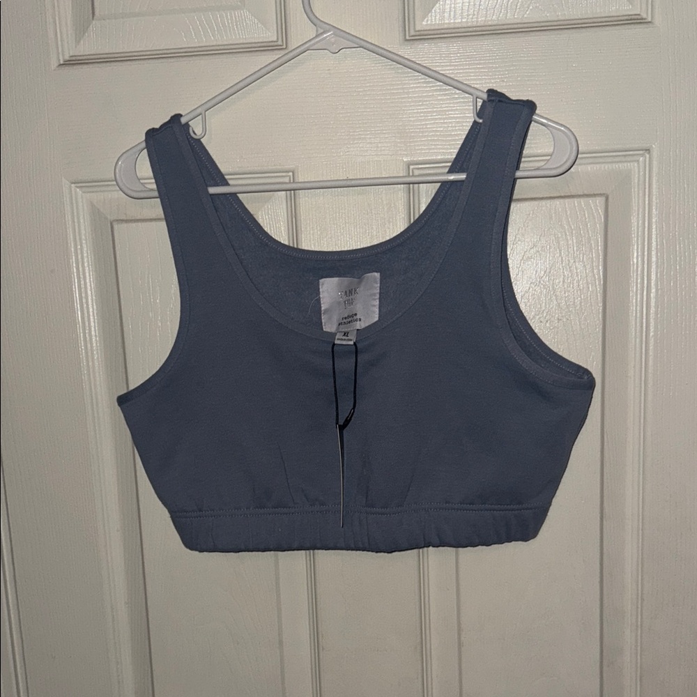 Women's Ribbed Scoop-Neck Crop Tank Top - Slate Blue
